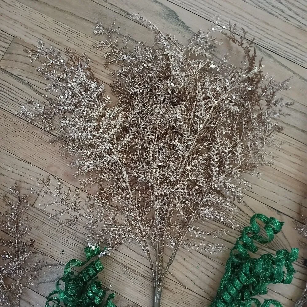 Hobby Lobby Large Christmas Holiday Floral Decor Pine Leaf Gold-Glitter Plastic